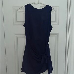Elegant Navy Blue Sleeveless Dress With Built In Shorts and Cross Tie Skirt